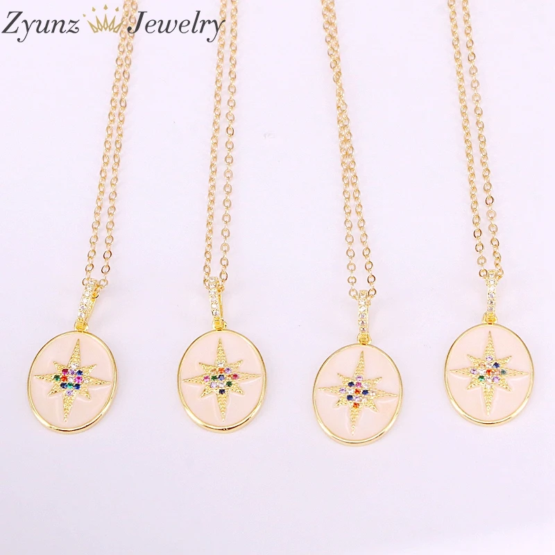 

10PCS, Multi Zirconia Fashion Colorful CZ Micro Paved Crystal Enamel Gold Color Pendant Necklaces