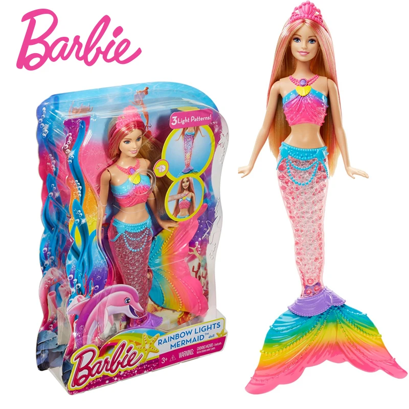 Original Barbie Rainbow Lights All Mermaid Doll Feature Mermaid Barbie Doll Girl Christmas Birthday New Year Gift DHC40 FXT11