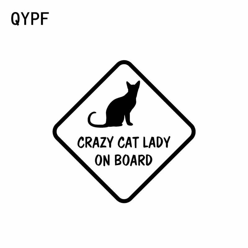 QYPF 10,2 см* 10,2 см CRAZY CAT LADY на доске Милая машина Виниловая Наклейка Черная Серебристая C14-0185