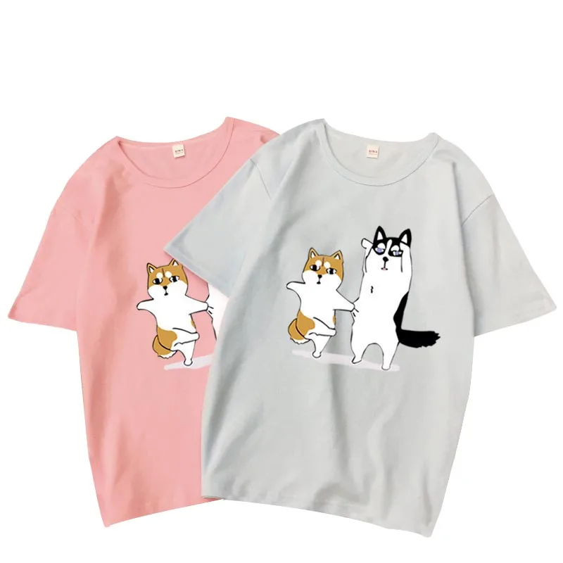 

Cute Dancing Dogs Print T shirt Women Spring Summer Short Sleeve O Neck Cotton Harajuku Women Tops Tees Casual Female T-shirt