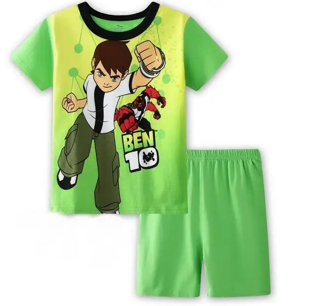 

90-130cm Cotton Cartoo Green Ben Short Sleeve T-Shirts + Shorts suit Boys and Girl Baby TShirt+shorts Pajamas set Low Price