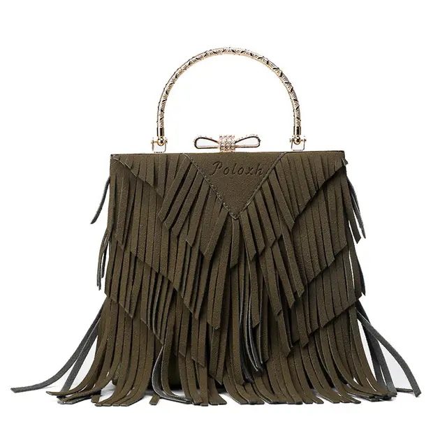 Hippie Gypsy Boho Handbag Women Shoulder Bags Bohemian Fringe Tassel Hippie Gypsy Boho Handbag Women Shoulder Bags Bohemian Fringe Tassel Bag Suede Metal Tote Hit Color