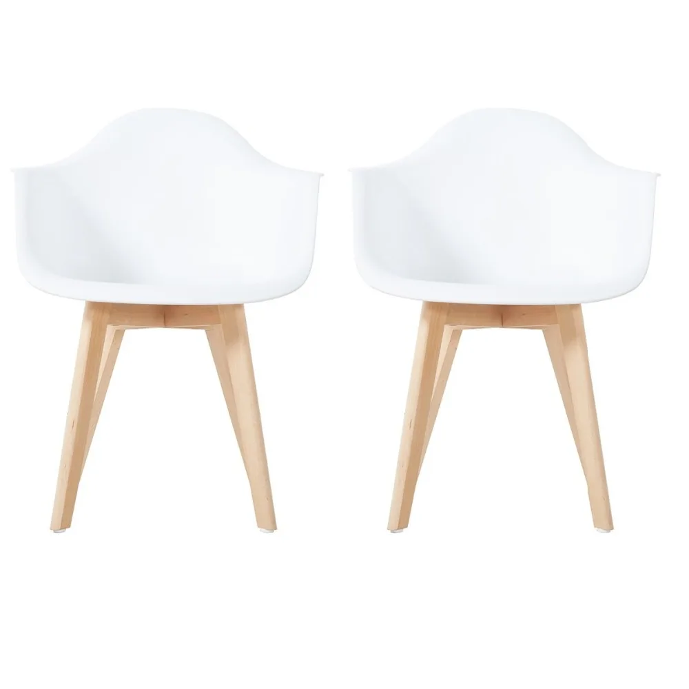 

EGGREE Plastic Dining Chair Set of 2, Kitchen Armchairs with Solid Beech Wood Legs White