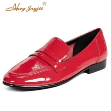 Красные женские туфли-лодочки на плоской подошве; сезон лето-весна-осень; однотонные Прошитые туфли из лакированной кожи с круглым носком; модные вечерние свадебные туфли для отдыха; большой размер 45