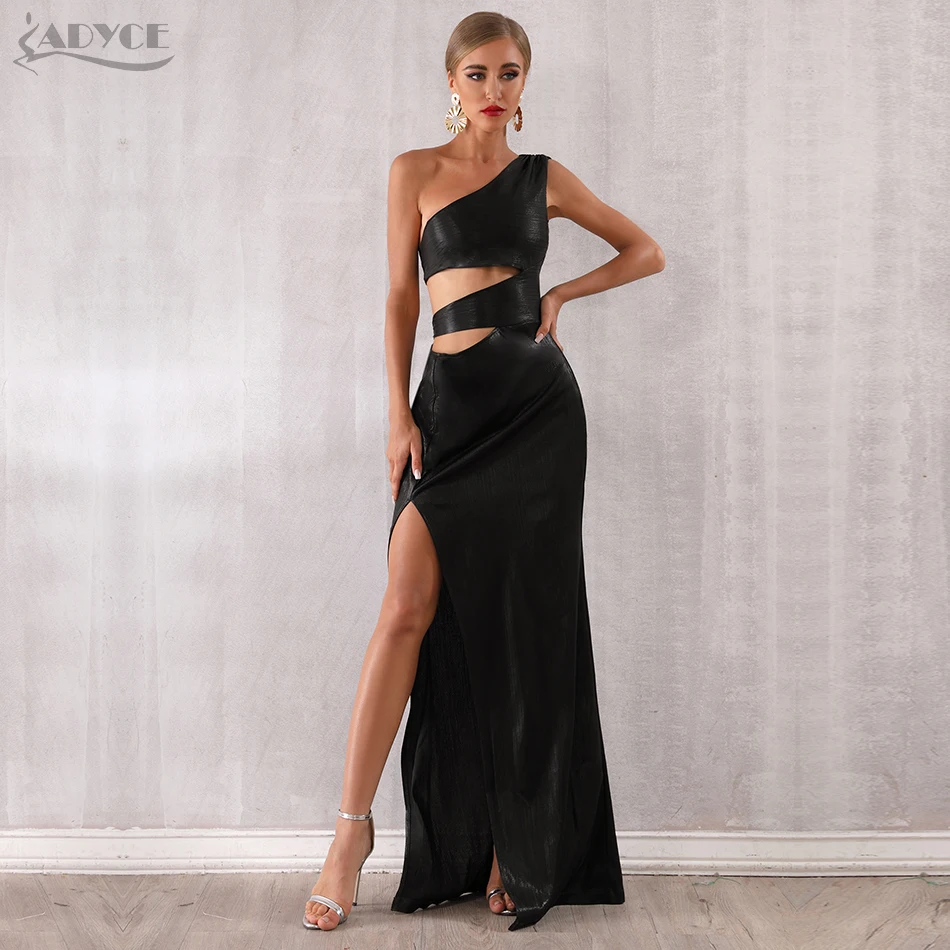 Adyce новое летнее макси вечернее платье в стиле знаменитостей женское сексуальное черное платье без рукавов с вырезом на одно плечо Клубное платье