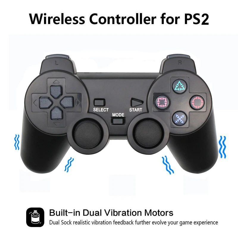 Прозрачный цветной беспроводной контроллер Bluetooth для sony Playstation 2, геймпад 2,4G, контроллер вибрации для sony PS2, джойстик