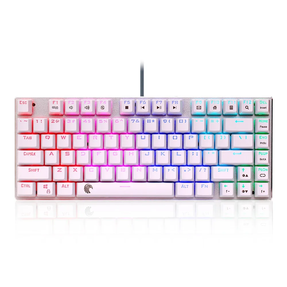 Mechanical keyboard smooth line red switch 81 keys RGB backlight white game keyboard compact design
