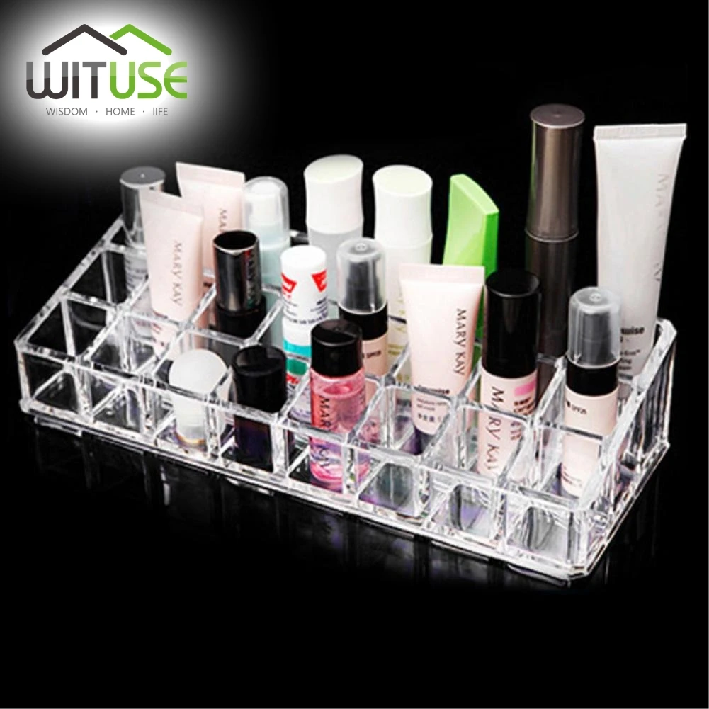 

24 Lattices----Trapezoid Clear Makeup Display Lipstick Stand Case Cosmetic Organizer Holder Box Hot sale High Quality