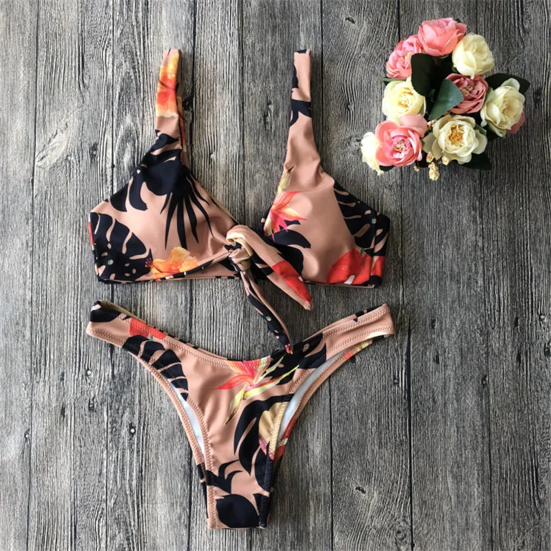 

2019 Swimwear Women Floral Print Bikini Set Push Up Unpadded Bra Swimsuit Low Waist Triangle Bather Suit Sexy Bathing Beachwear