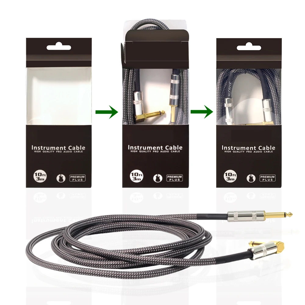 1 pc 6.35 gold-plated guitar line electric guitar cable high-end woven mesh guitar audio cable 3m