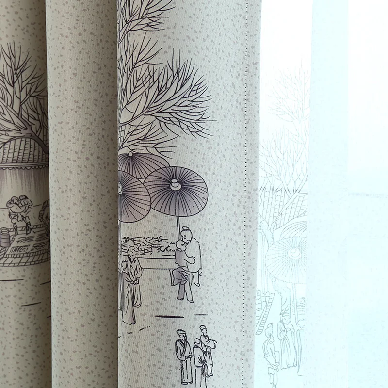 All Door Qingming Shanghe Chinese Style Window Shade Blackout Curtain Tulle for Kitchen font b Living