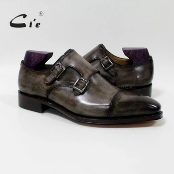 cie Square Captoe Double Monk Straps Patina Oliver Grey Handmade Men’s Calf Leather Breathable Goodyear Welted Shoe Men MS-01-09