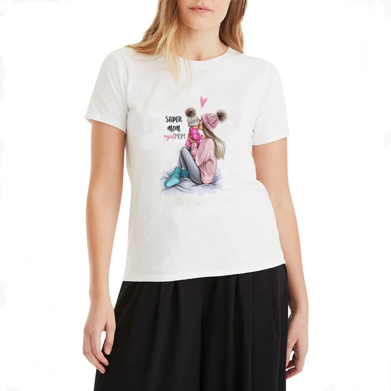 

Women's Super Mom Design Printing T-shirt Korean Style Harajuku Casual 100% Cotton Kawaii Women Shirt Plus Size Tops