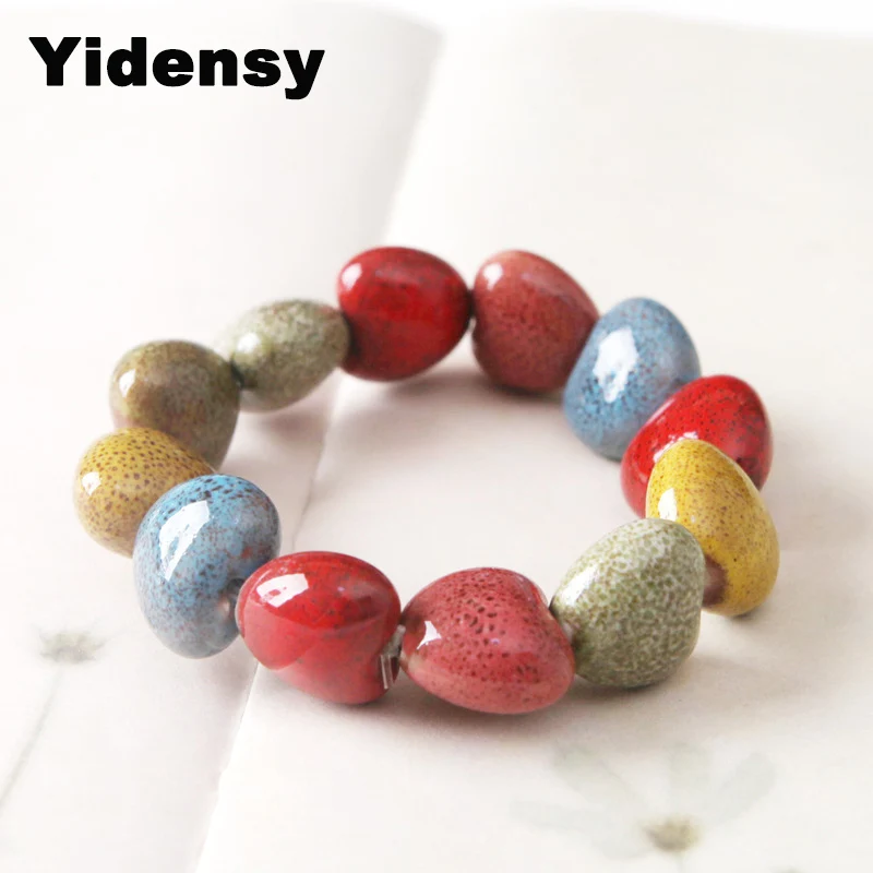 

Yidensy Fashion Colorful Ceramic Beads Bracelet Heart Round Square Triangle Geometric Strand Bracelets Bohemian Dropshipping