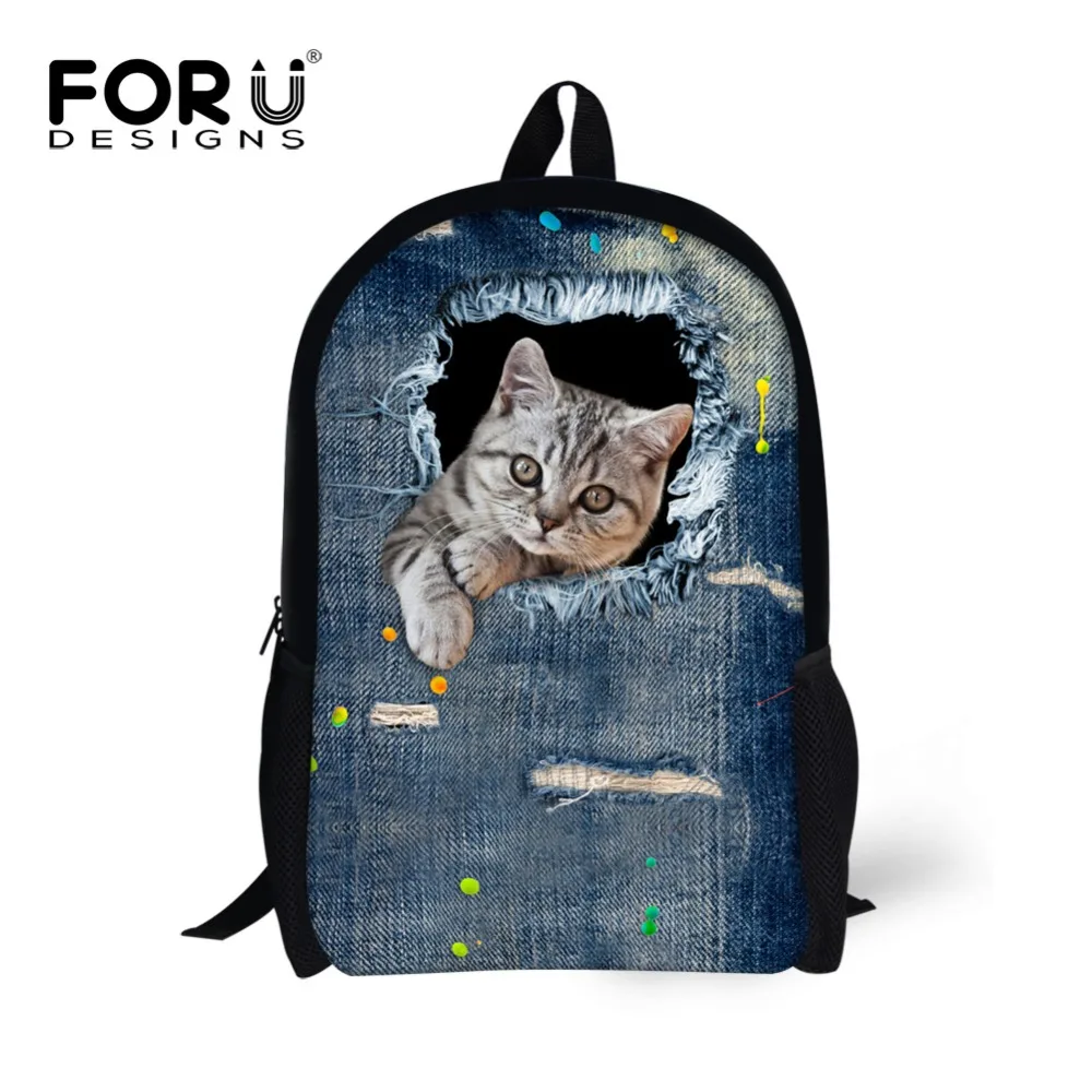 Brand Design Girls Children School font b Backpack b font 3D Pet Cat Printing Bagpack Teenager
