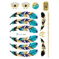 30Pcs Blue Gold Golden Large Tattoo Stickers Indian Feather Flash Tattoos Glitter Temporary Tattoo Sexy Products tatuagem