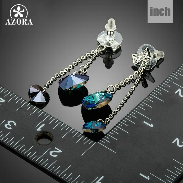 AZORA Romantic Double Heart of Ocean Blue Stellux Austrian Crystal Drop Earrings for Valentine's Day Gift of Love TE0184