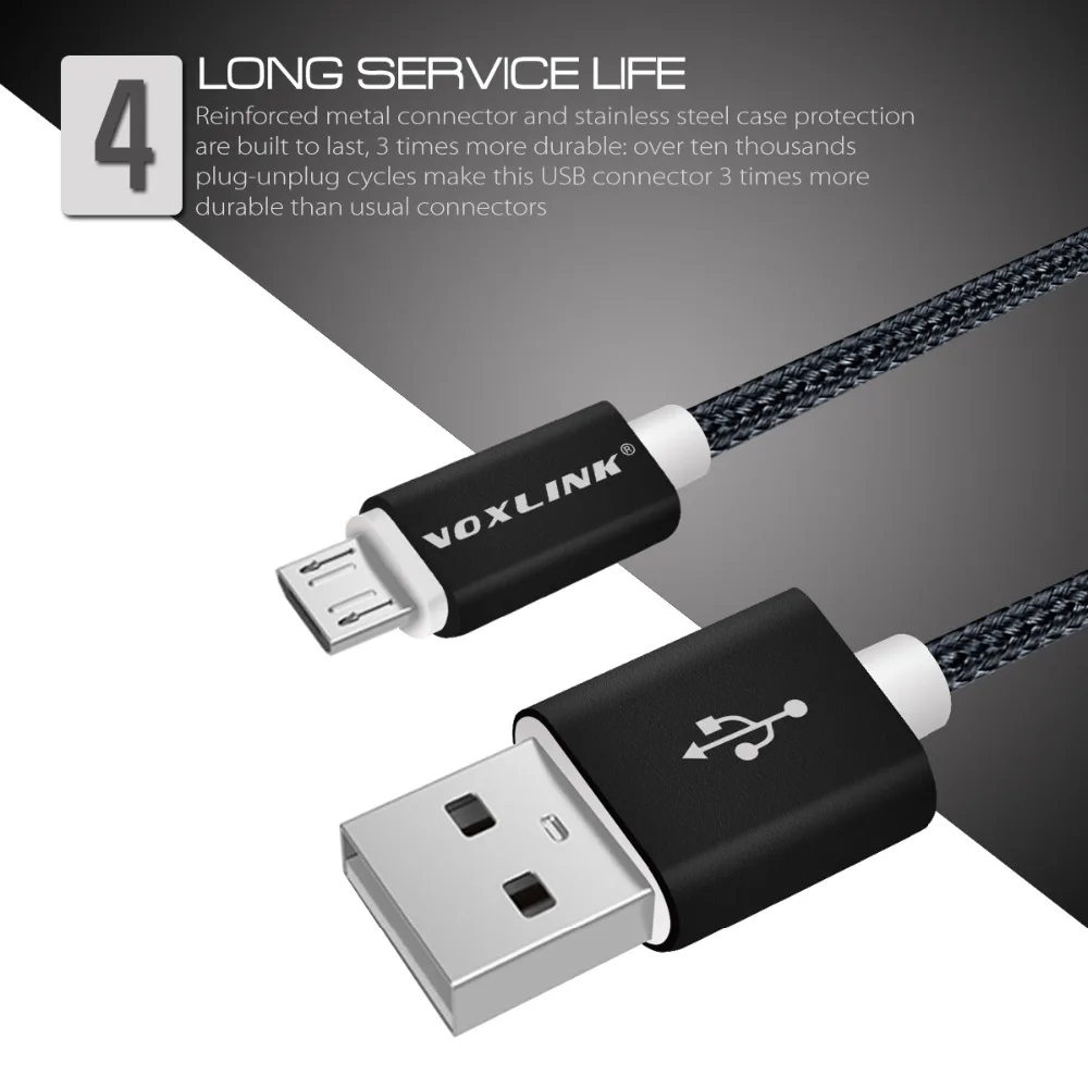 VOXLINK Micro USB упаковка из 10 шт. кабель USB 5V 2.4A зарядный кабель для передачи данных мобильный телефонный кабель для зарядки и передачи данных для samsung S8 9 Huaiwei Xiaomi mi8 Meizu LG