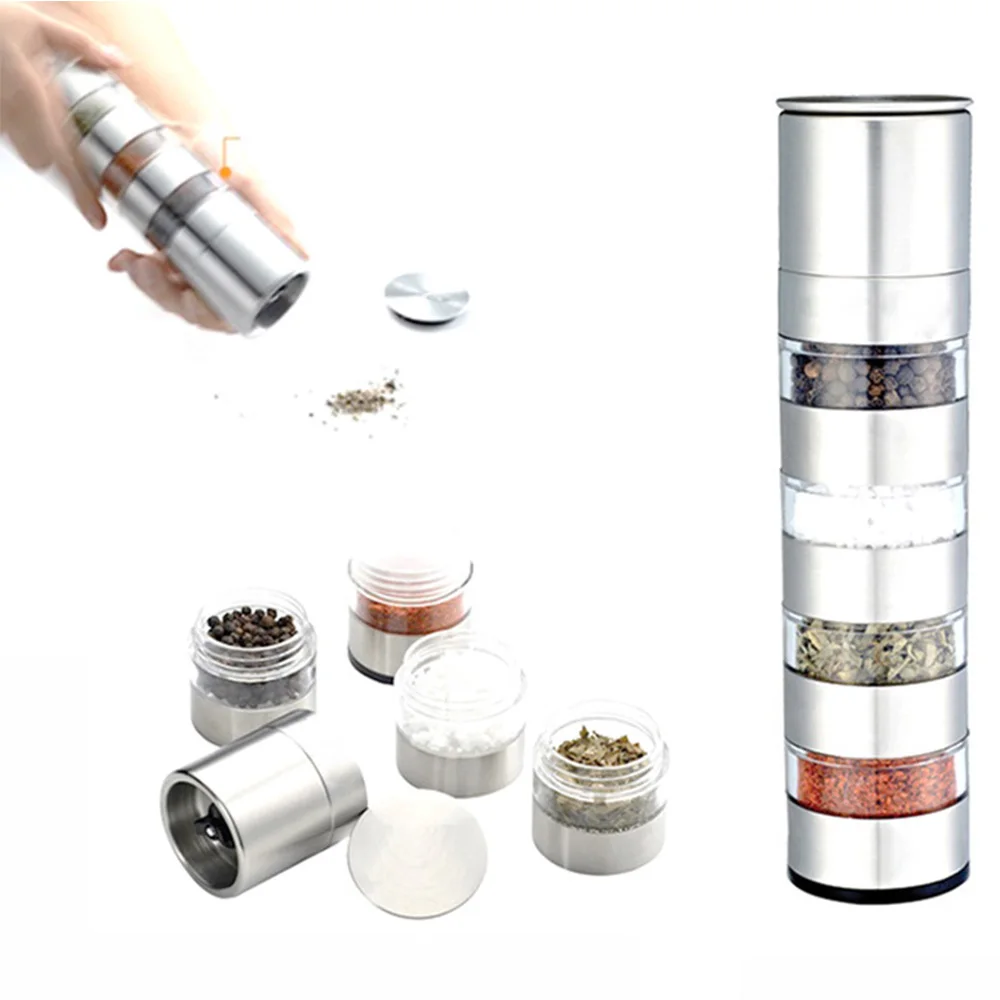 

5*22CM Magnetic Spice Jar Set With Stickers Stainless Steel Spice Tins Spice Storage Container Pepper Seasoning Sprays Tools
