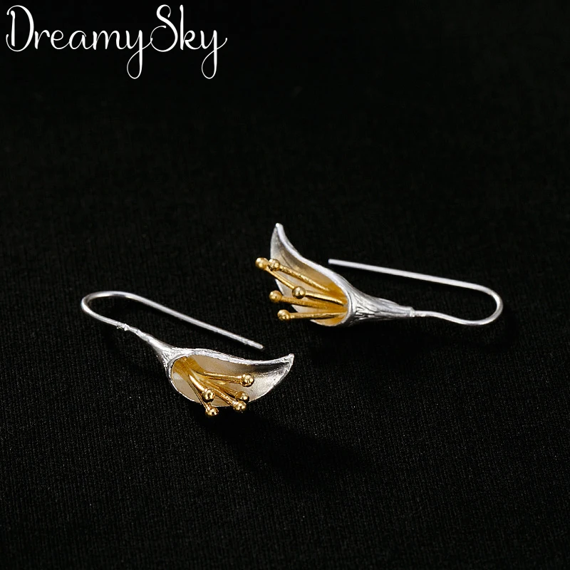 

DreamySky 100% Real Fancy 925 Sterling Silver Ethnic Jewelry Fashion Morning Glory Flower Earrings For Women Statement Jewelry