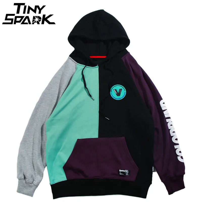  Hip Hop Hoodie Sweatshirt Mens Color Block Patchwork Harajuku Hoodie Streetwear Casual HipHop Pullo