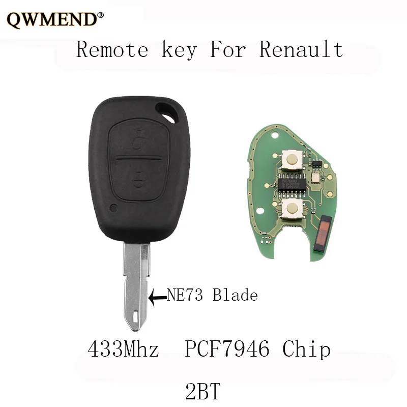 QWMEND 2 кнопки 433 МГц полный дистанционный ключ DIY для Renault VIVARO MOVANO traffic Master KANGOO NE73 Blade