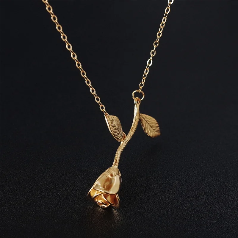 

Sterling 925 silver gold color rose flowers pendants necklace image trendy design fashion necklace for women elegant jewelry