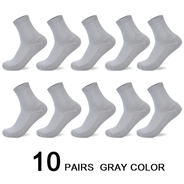 10 Pairs/Lot Men's Bamboo Fiber Socks 2022 New Compression Autumn Long Black Business Casual Man Dress Sock Gift Plus Size 42-45 10 gray