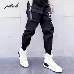 Новые боковые ленты карманы карандаш брюки мужские хип-хоп лоскутные брюки карго рваные тренировочные брюки джоггеры Брюки Мужская мода