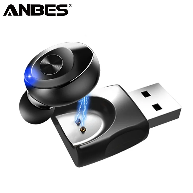 

ANBES Bluetooth Earphones Small Wireless Earbuds Bluetooth Headphone with Microphone Ear Hook Invisible Headset USB Charger Seat