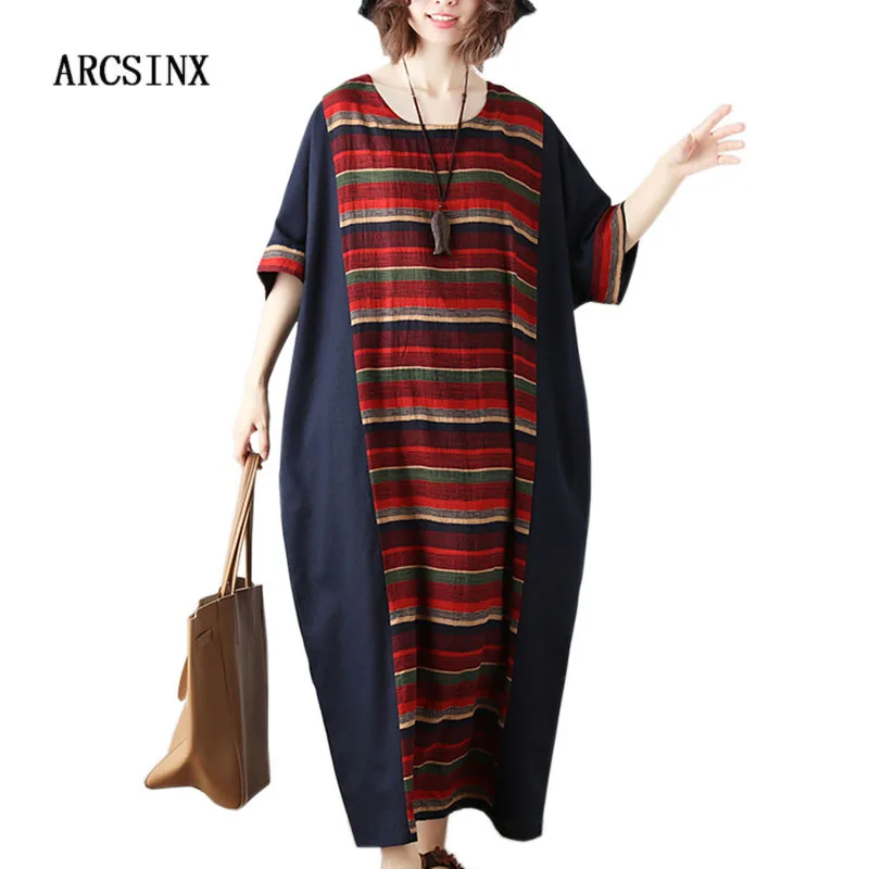 

ARCSINX Oversized Women's Dress Plus Size 10XL 9XL 8XL 7XL 6XL 5XL Summer Dress Casual Patchwork Women's Dresses For 75-100KG