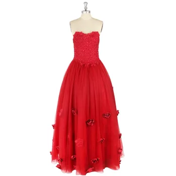 

2017 Sexy Red Sleeveless Sweetheart Zipper Floor-length Sequins Appliques Flowers Tulle Formal Prom Dress Evening