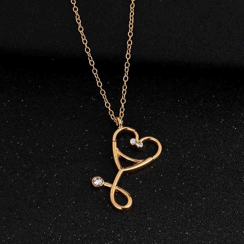 

Simple Gold Stethoscope Pendant Necklaces Jewelry MD Doctor Nurse Medicine Necklace Graduation Gift for Medical Students