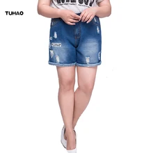 TUHAO, женские джинсовые шорты,, новые летние эластичные шорты с высокой талией, летние свободные шорты, Femme размера плюс, 5XL, синие короткие джинсы PT22