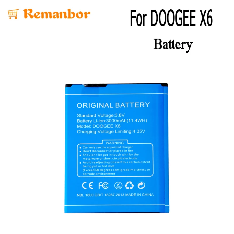 Remanbor Для Doogee X6 Батарея 100% оригинал высокое качество 3000 мАч Резервное копирование
