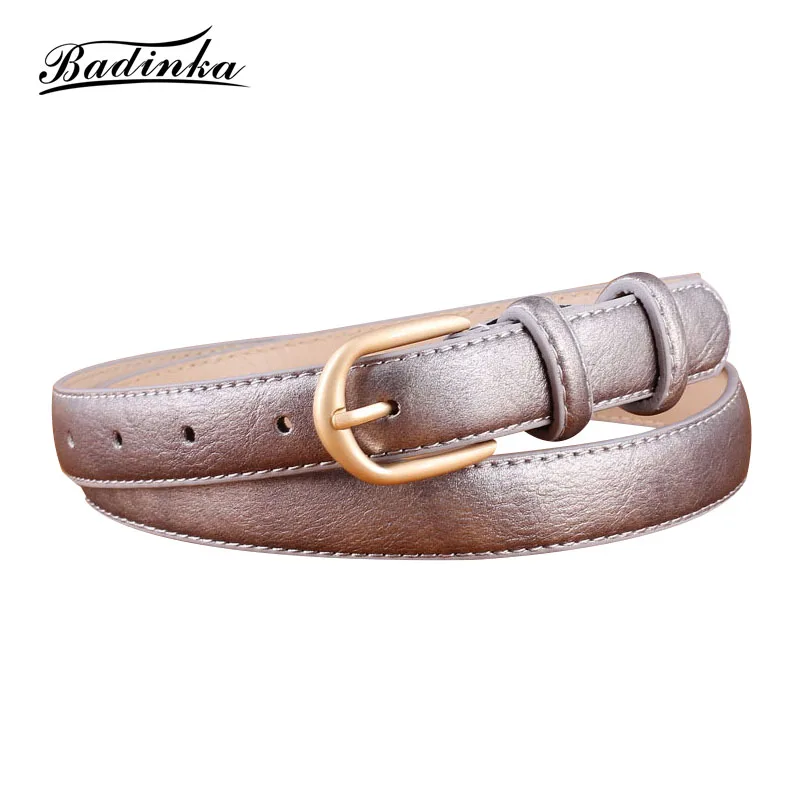 

Badinka 2019 New Woman White Black Red Narrow Waist Belt Female Gold Pin Buckle Leather Waistband Belts for Women Dresses Pants