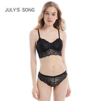 

JULY'S SONG Women Breathable Lace Bra Set 3/4 Cup Push Up Wire Free Women Underwear Set Adjustable Ladies Lingerie Set