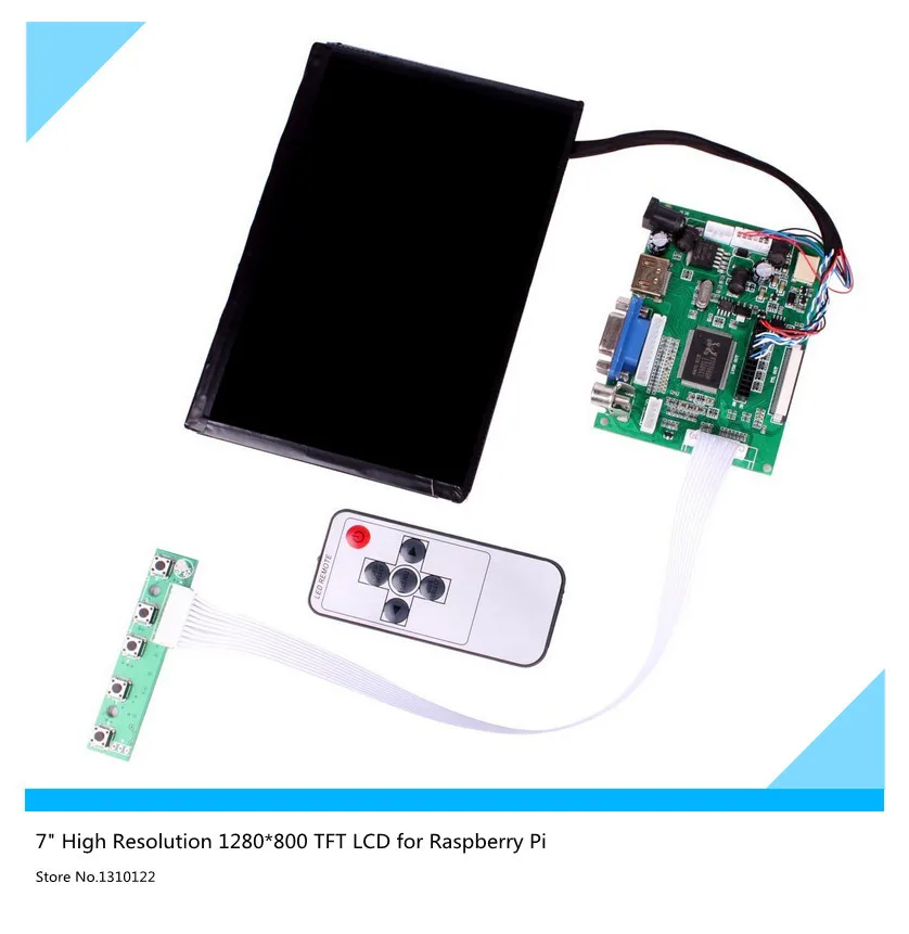 7inch LCD Display High Resolution 1280*800 IPS Screen With Remote Driver Control Board 2AV HDMI VGA For Raspberry Pi raspberry pi 7 inch lcd kit hdmi vga 2av hd lcd kit for car lcd screen vga head driven plate key remote control wiring