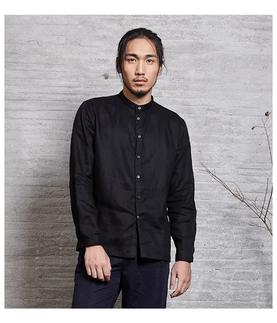 Aliexpress.com : Buy Mens Casual Shirt Basic Top Long Sleeve Black 100% ...