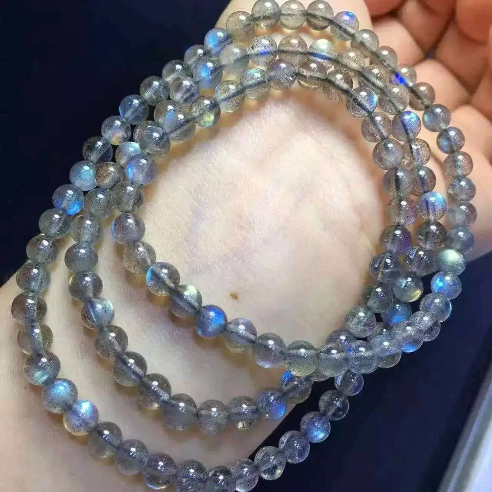 

free shipping Natural Ice Labradorite Rainbow Light 108 Prayer Beads Bracelet 6mm AAA