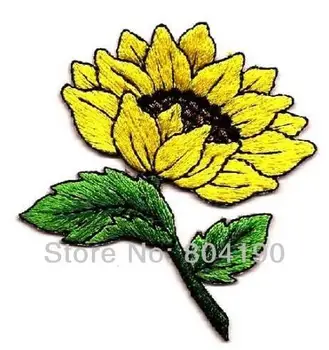

SUNFLOWER ON GREEN STEM Patch Children Baby Kids Girls Clothes Embroidered Iron on Patch Cheap Badge Applique Wholesale