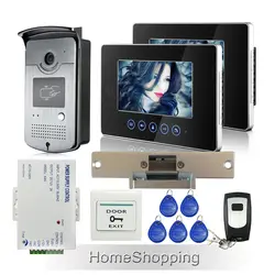 Бесплатная доставка 2 сенсорные мониторы 7 дюймов ЖК-дисплей Видеодомофоны телефон двери Дверные звонки Системы RFID двери Камера + e-замок