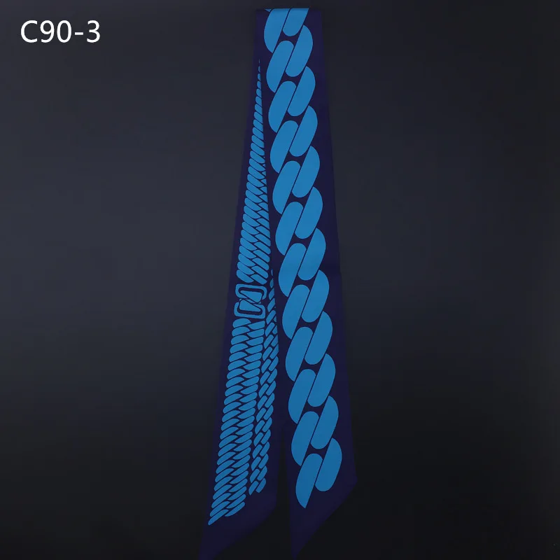 Women Foulard Luxury Brand Fashion Chain Geometric print Skinny Small Bag Twill Silk Scarf Ribbon Head Hair Handle Tie Scarf 4