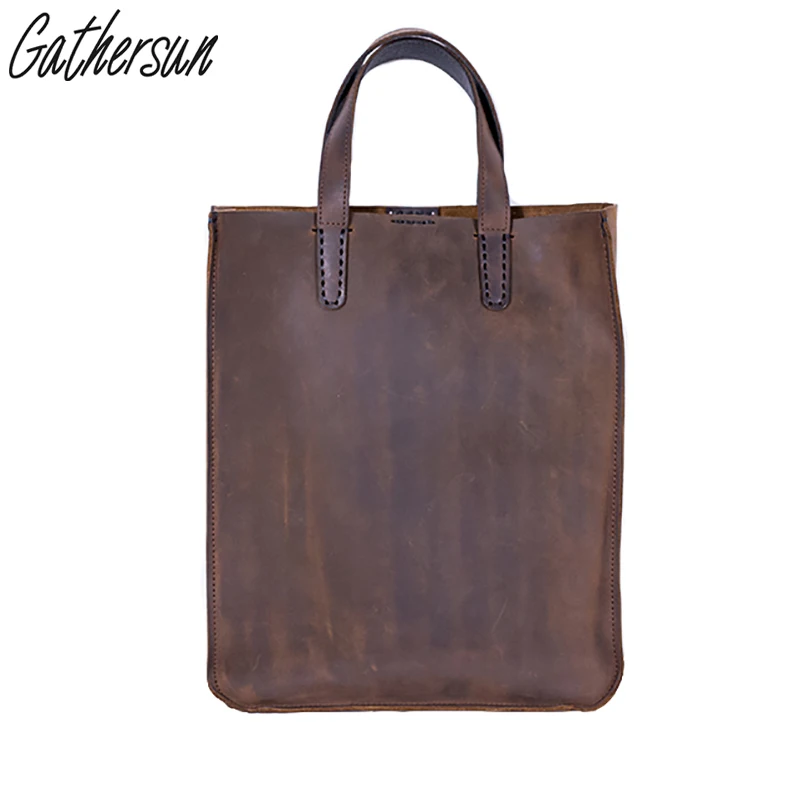 

Gathersun Brand Original Design Vintage Crazy Horse Leather Pure Handmade Men Handbags Genuine Leather Messenger Bags no lining