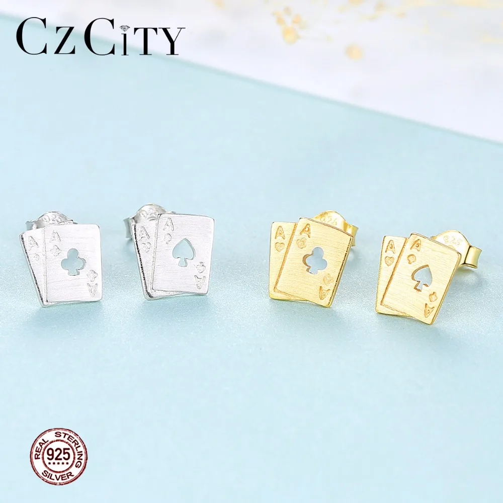 CZCITY корейский Серебряный серьги со шпилькой для женщин покер модная женская мода