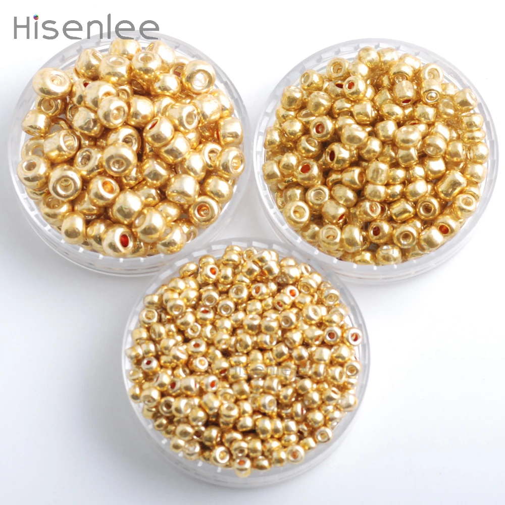 

Hisenlee Gold Color 50Gram/Pack 2/3/4mm Crystal Glass Czech Seed Round Spacer Beads For DIY Jewelry Handmade