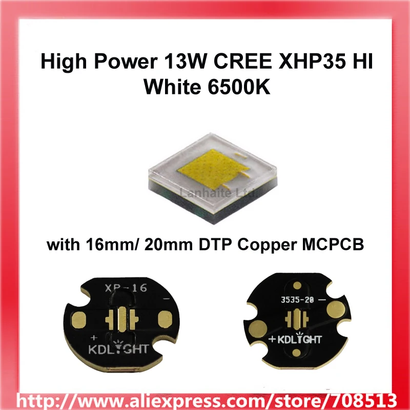 

High Power 13W Newest Cree XHP35 HI White 6500K Led Emitter with DTP Copper MCPCB for Flashlight DIY