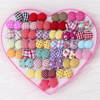 

YANG&RH 36 Pairs/Lot Random 2019 New Arrival Print Flower Stud Earrings For Women Handmade Round Heart Shaped Small Earring Set