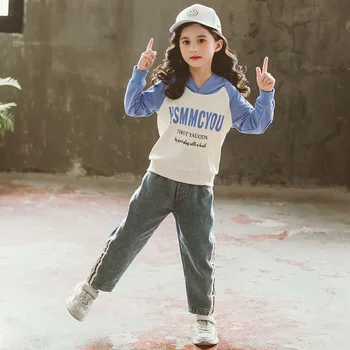 

Child Clothes Long Sleeve Sweatshirts Fashion Letter Printed Pullover Hoodies Big Girls Casual Hooded Streetwear Kids Tops 8 10T