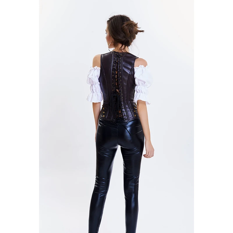 Women Steampunk Goth Underbust Breathable Corset Vest Sexy Brown Punk Rivets Retro Corsets and Bustiers Waist Trainer Shapewear (18)